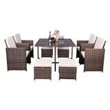 9PCS Outdoor Patio Sectional Wicker Rattan Furniture Set W/ Tempered Glass Table (98457316)