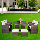 9PCS Outdoor Patio Sectional Wicker Rattan Furniture Set W/ Tempered Glass Table (98457316)