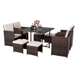 9PCS Outdoor Patio Sectional Wicker Rattan Furniture Set W/ Tempered Glass Table (98457316)