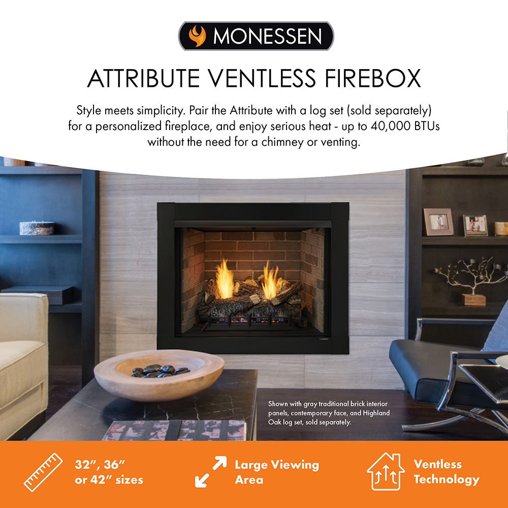 Monessen 36" Attribute Universal Circulating Vent-Free Firebox with Radiant Face and Multitonal Reversible Interior Panels