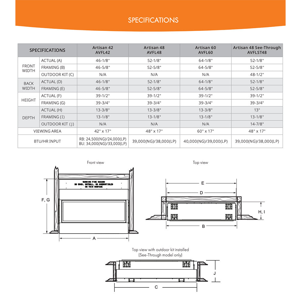 Monessen 60" Artisan Vent-Free Linear Gas Fireplace with IPI Plus Electronic Ignition