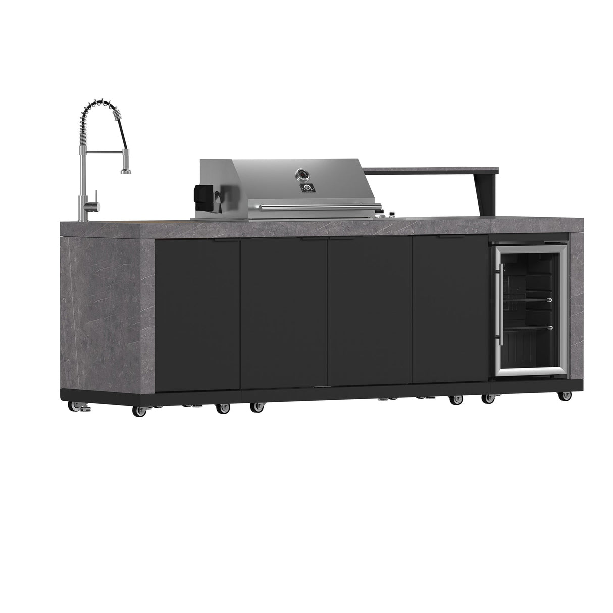 Forno Rimini Outdoor Kitchen 30" BBQ – 62,600 BTU, 3 Burners, Beverage Center, Black Cabinets & Gray Sintered Stone Countertop