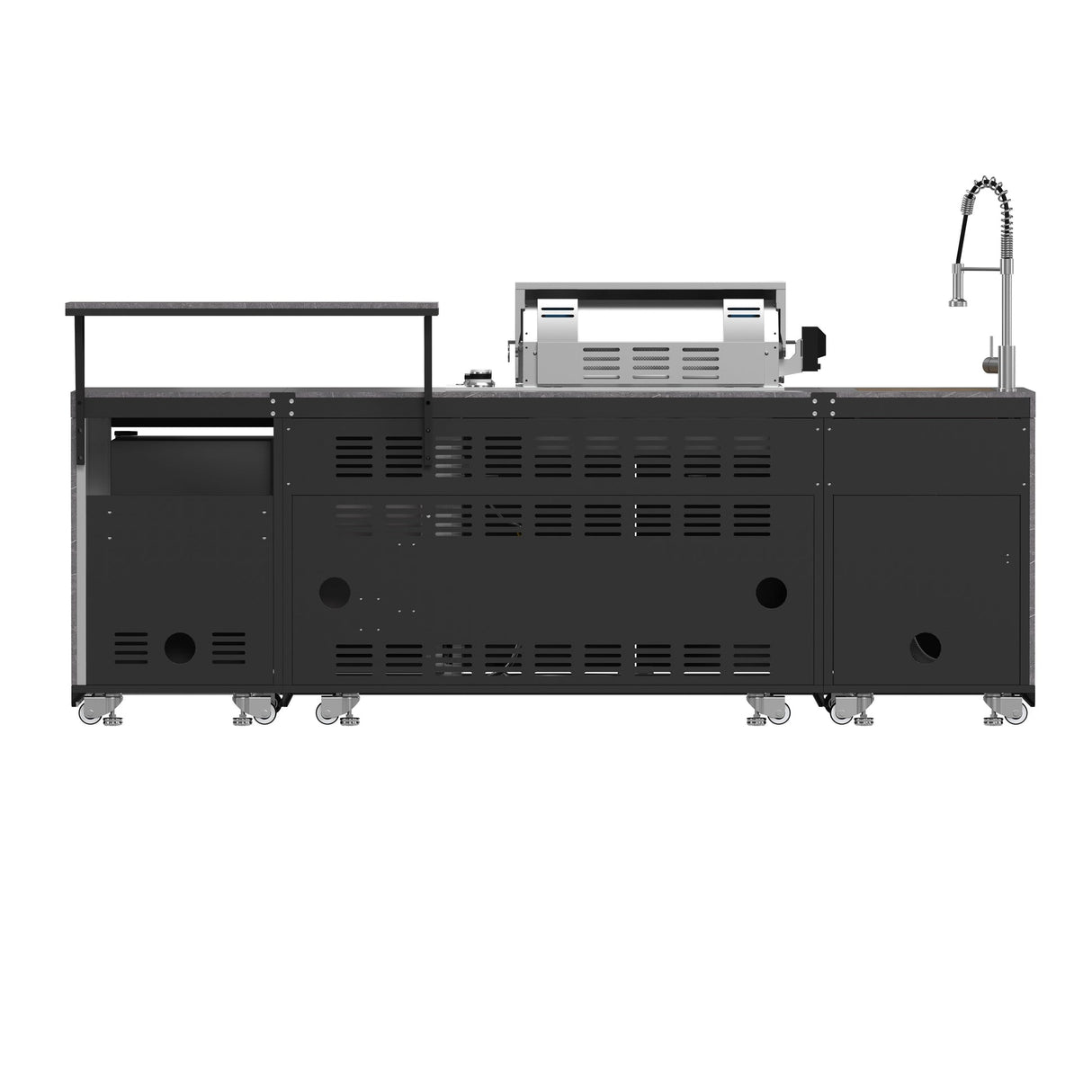 Forno Rimini Outdoor Kitchen 30" BBQ – 62,600 BTU, 3 Burners, Beverage Center, Black Cabinets & Gray Sintered Stone Countertop