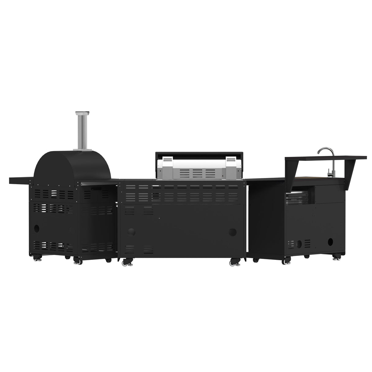 Forno All’Aperto Outdoor Kitchen – 87,600 BTU, 4 Burners, Infrared Burners, Pizza Oven, Black Countertops, Bar & Beverage Center