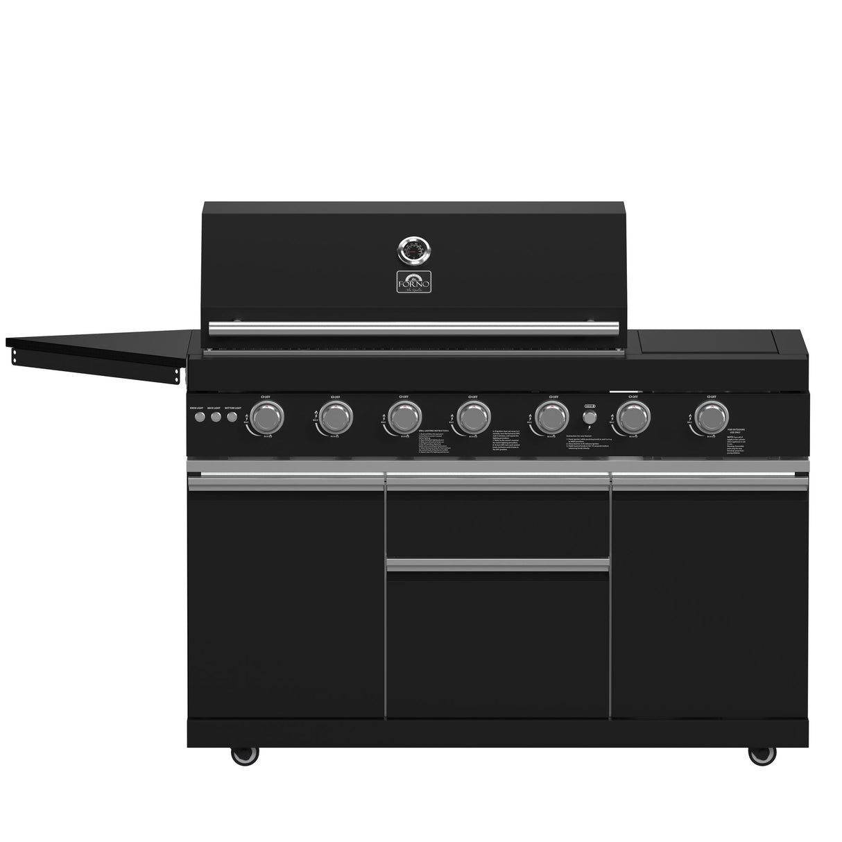 Forno All’Aperto Outdoor Kitchen – 87,600 BTU, 4 Burners, Infrared Burners, Pizza Oven, Black Countertops, Bar & Beverage Center