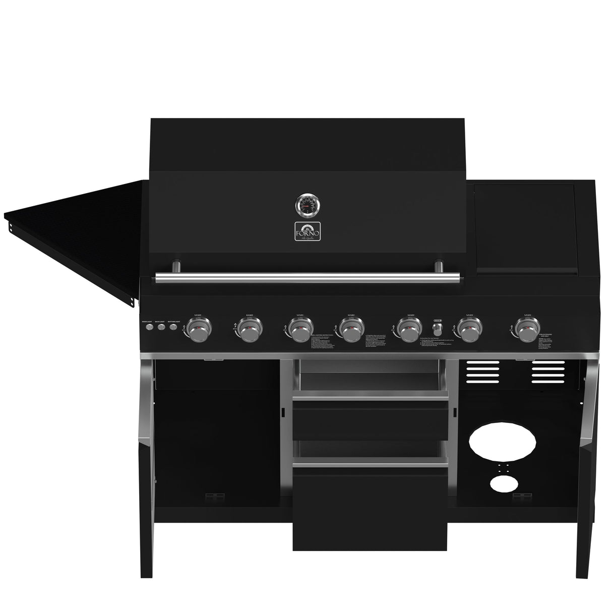 Forno All’Aperto Outdoor Kitchen – 87,600 BTU, 4 Burners, Infrared Burners, Pizza Oven, Black Countertops, Bar & Beverage Center