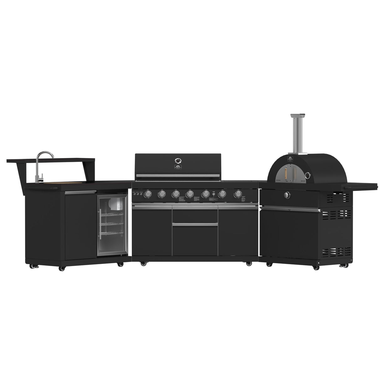 Forno All’Aperto Outdoor Kitchen – 87,600 BTU, 4 Burners, Infrared Burners, Pizza Oven, Black Countertops, Bar & Beverage Center