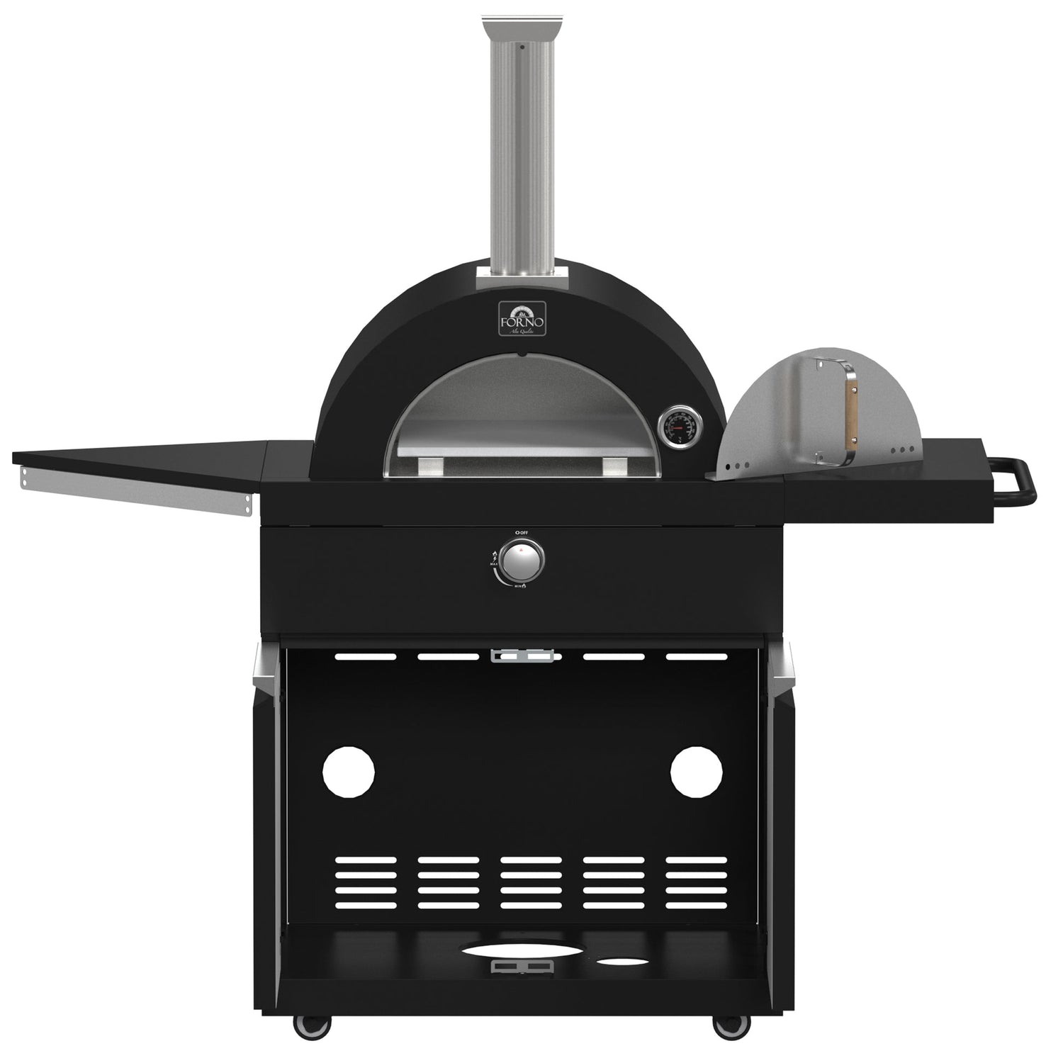 Forno All’Aperto Outdoor Kitchen in Black – 99,600 BTU, 5 Burners, Infrared Burners, Pizza Oven, Sink, Bar & Beverage Center
