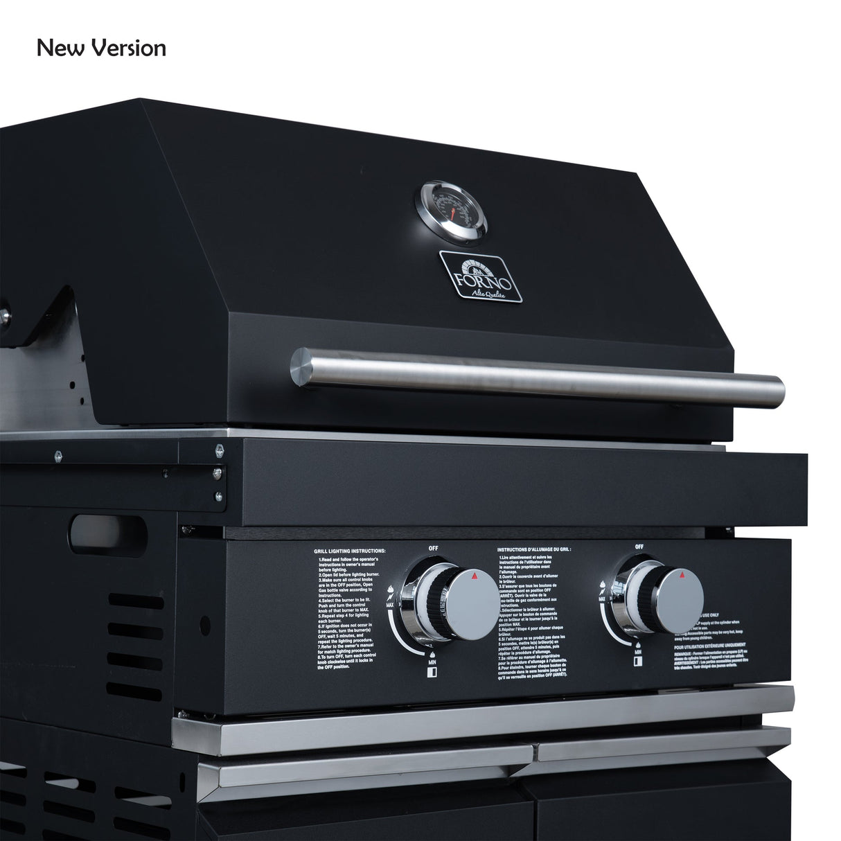 Forno All’Aperto Outdoor Kitchen in Black – 99,600 BTU, 5 Burners, Infrared Burners, Pizza Oven, Sink, Bar & Beverage Center