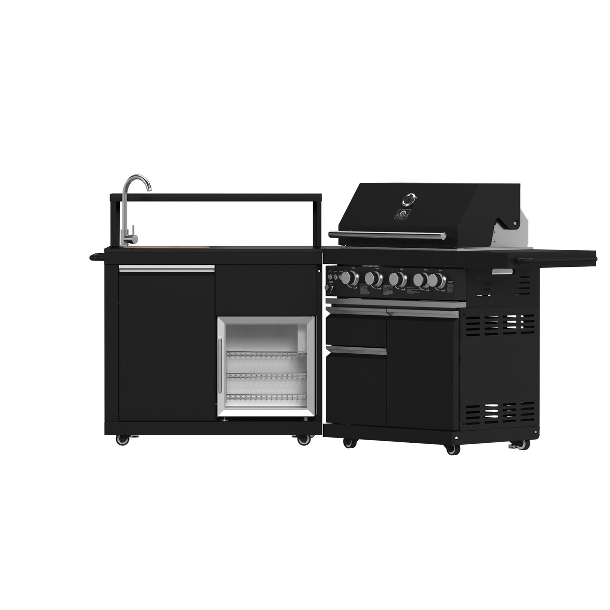 Forno All’Aperto Outdoor Kitchen – 62,600 BTU, 3 Burners, Infrared Burners, Black Countertops, Bar & Beverage Center