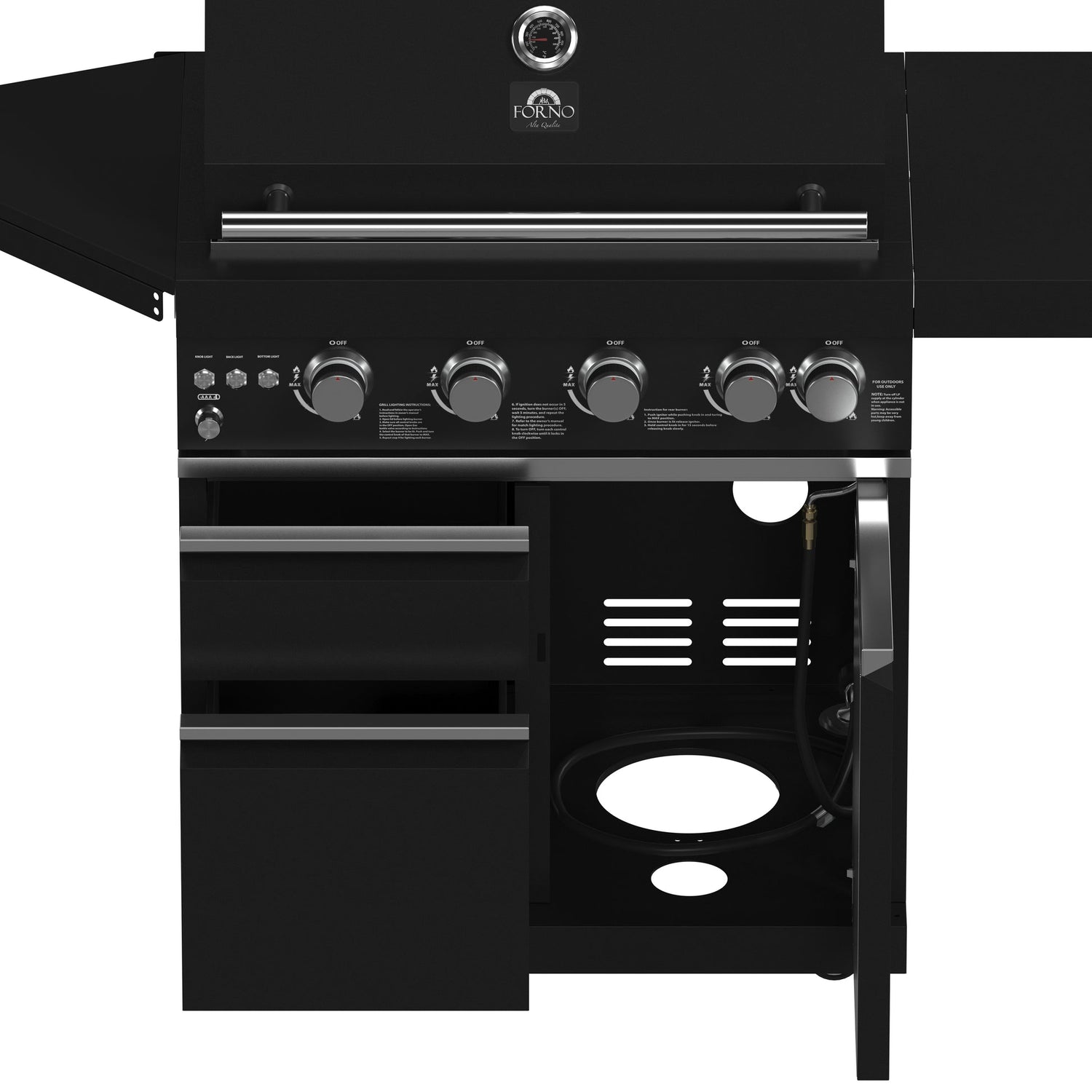 Forno All’Aperto Outdoor Kitchen – 62,600 BTU, 3 Burners, Infrared Burners, Black Countertops, Bar & Beverage Center
