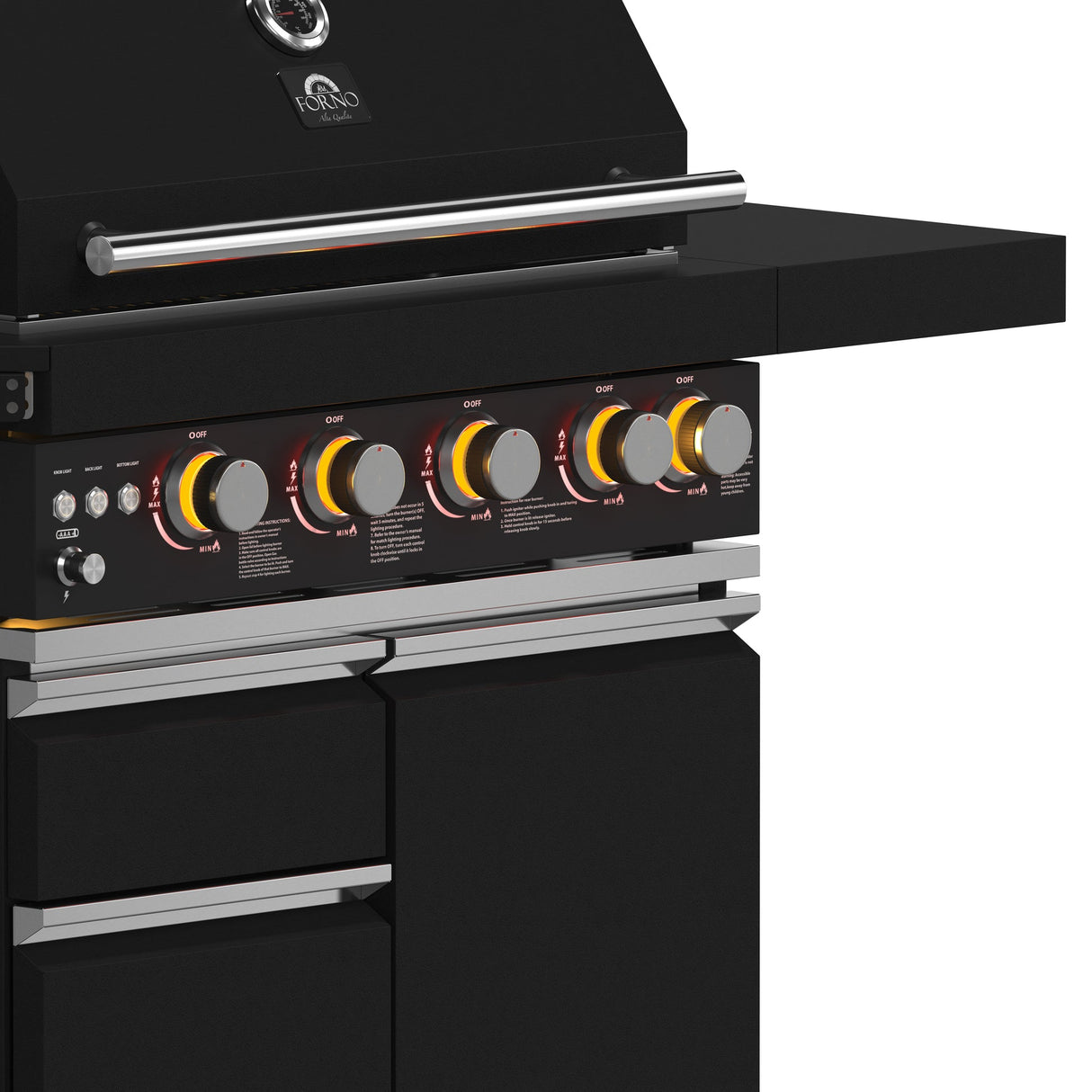Forno All’Aperto Outdoor Kitchen – 62,600 BTU, 3 Burners, Infrared Burners, Black Countertops, Bar & Beverage Center