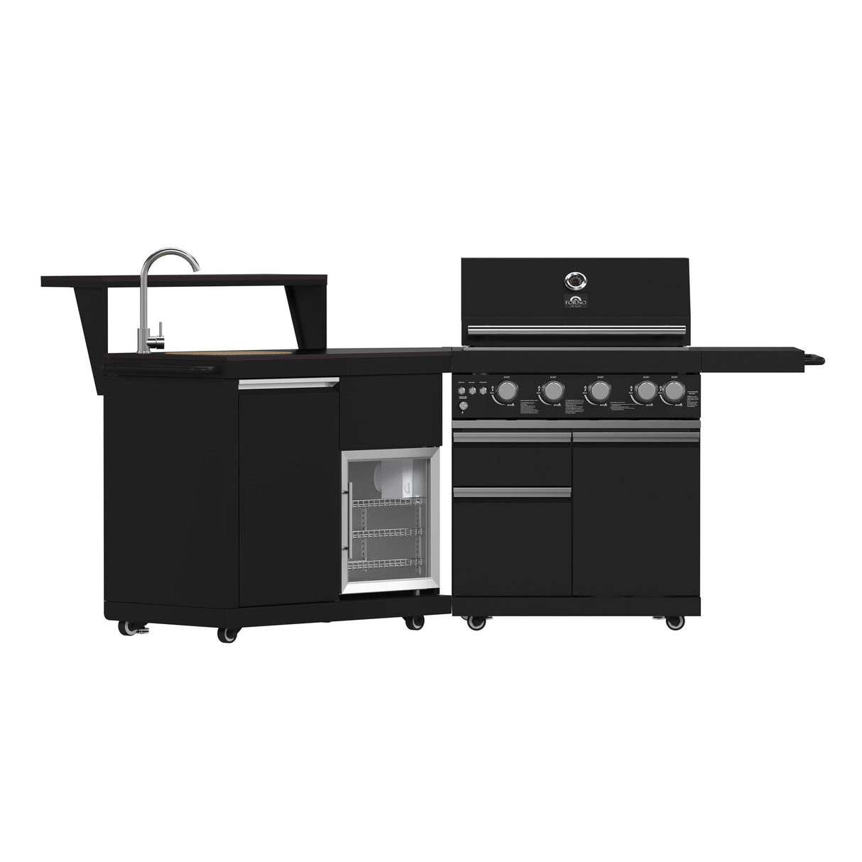 Forno All’Aperto Outdoor Kitchen – 62,600 BTU, 3 Burners, Infrared Burners, Black Countertops, Bar & Beverage Center