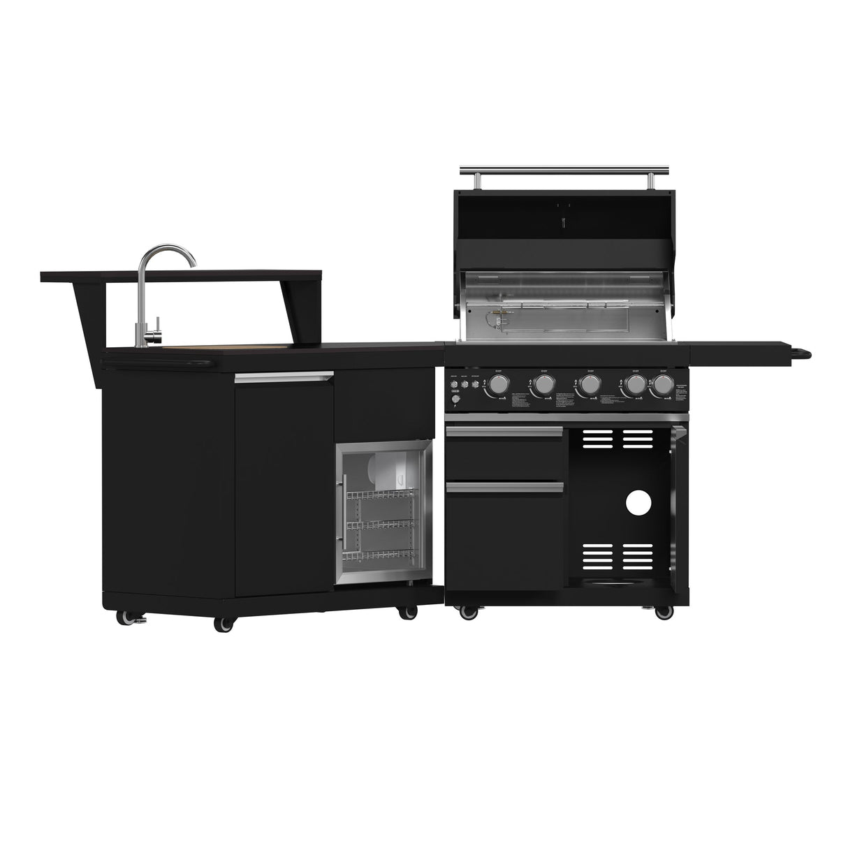 Forno All’Aperto Outdoor Kitchen – 62,600 BTU, 3 Burners, Infrared Burners, Black Countertops, Bar & Beverage Center