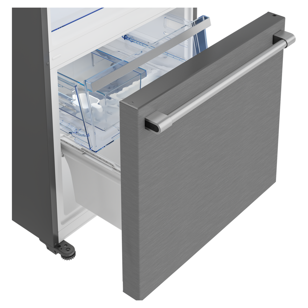 Beko 30" Counter Depth Bottom Freezer Refrigerator with 16.11 cu. ft. Capacity, FreshGuard, LED Theater Lighting, Ice Maker, Energy Star in Stainless Steel