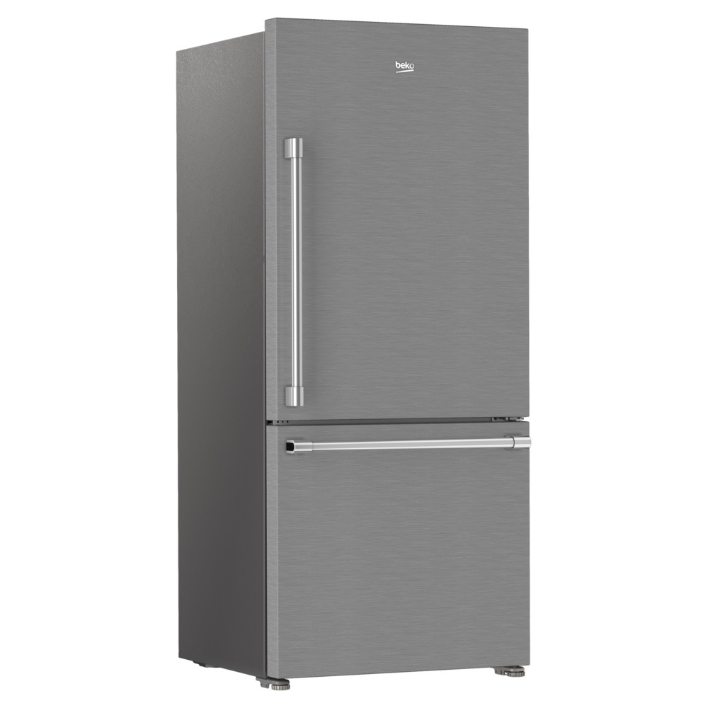 Beko 30" Counter Depth Bottom Freezer Refrigerator with 16.11 cu. ft. Capacity, FreshGuard, LED Theater Lighting, Ice Maker, Energy Star in Stainless Steel