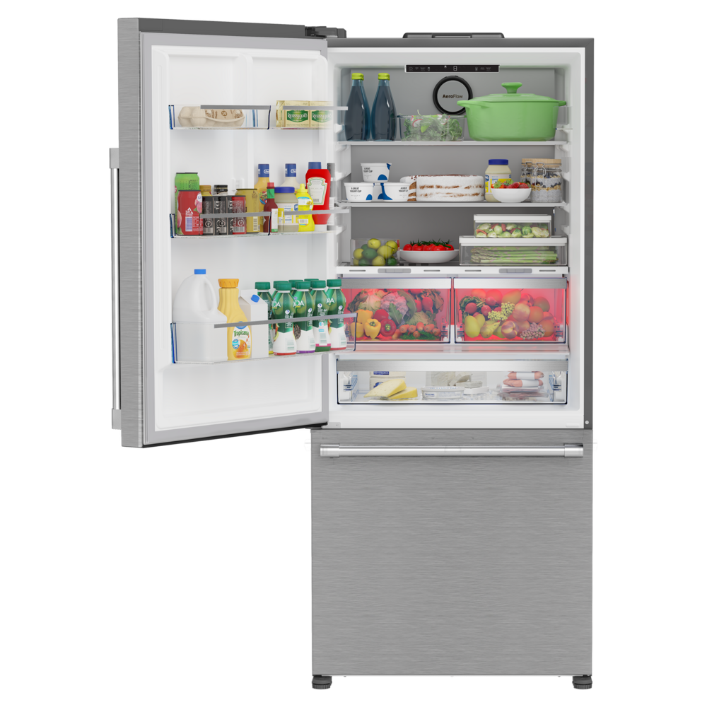 Beko 30" Counter-Depth Bottom Freezer Refrigerator with 16.11 cu. ft. Capacity, LED Theater Lighting, Energy Star, FreshGuard in Stainless Steel
