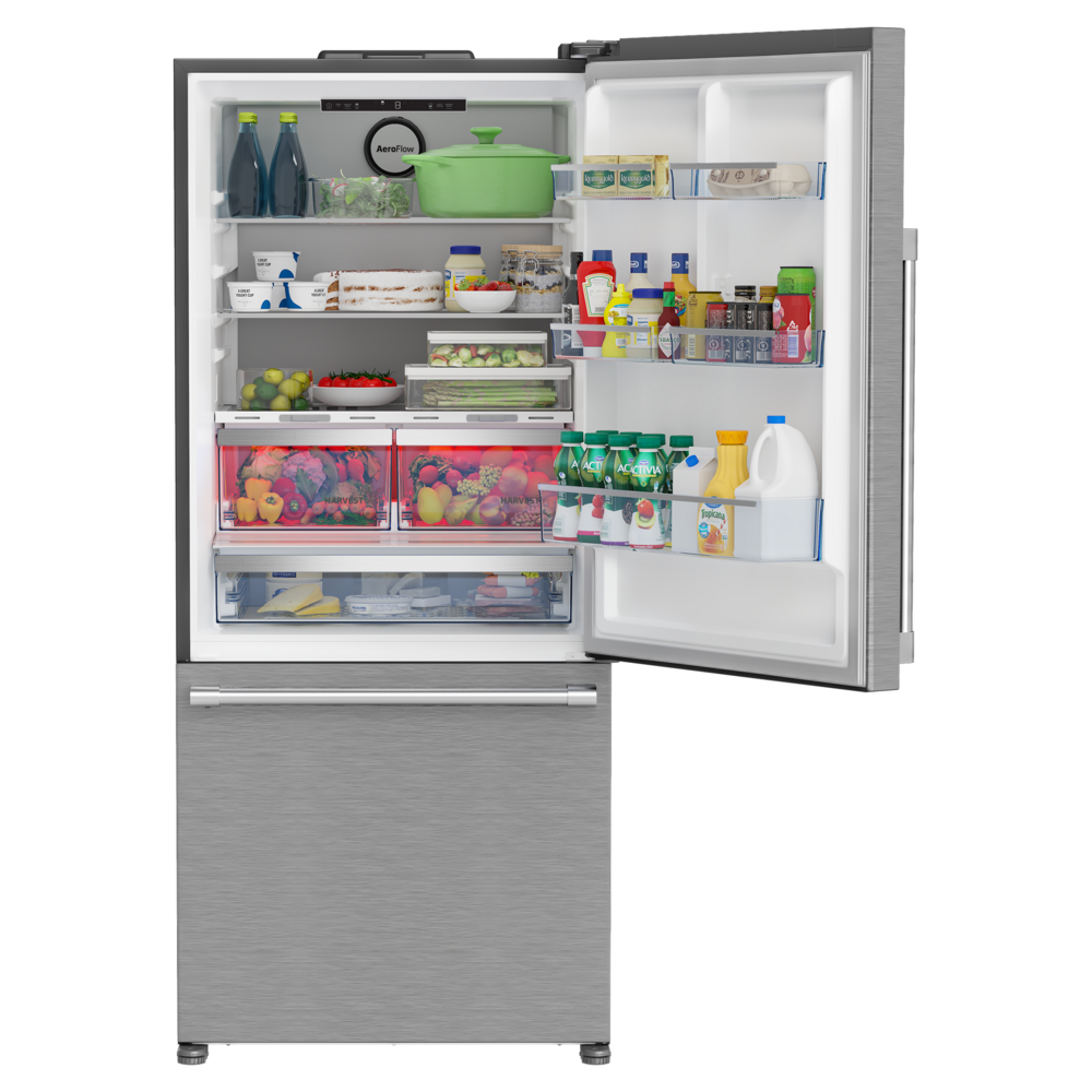 Beko 30" Counter-Depth Bottom Freezer Refrigerator with 16.11 cu. ft. Capacity, LED Theater Lighting, Energy Star, FreshGuard in Stainless Steel