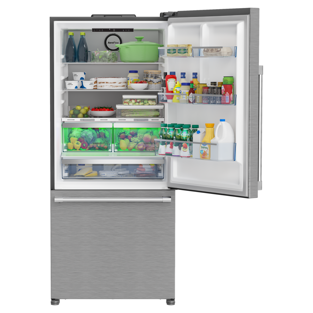 Beko 30" Counter-Depth Bottom Freezer Refrigerator with 16.11 cu. ft. Capacity, LED Theater Lighting, Energy Star, FreshGuard in Stainless Steel