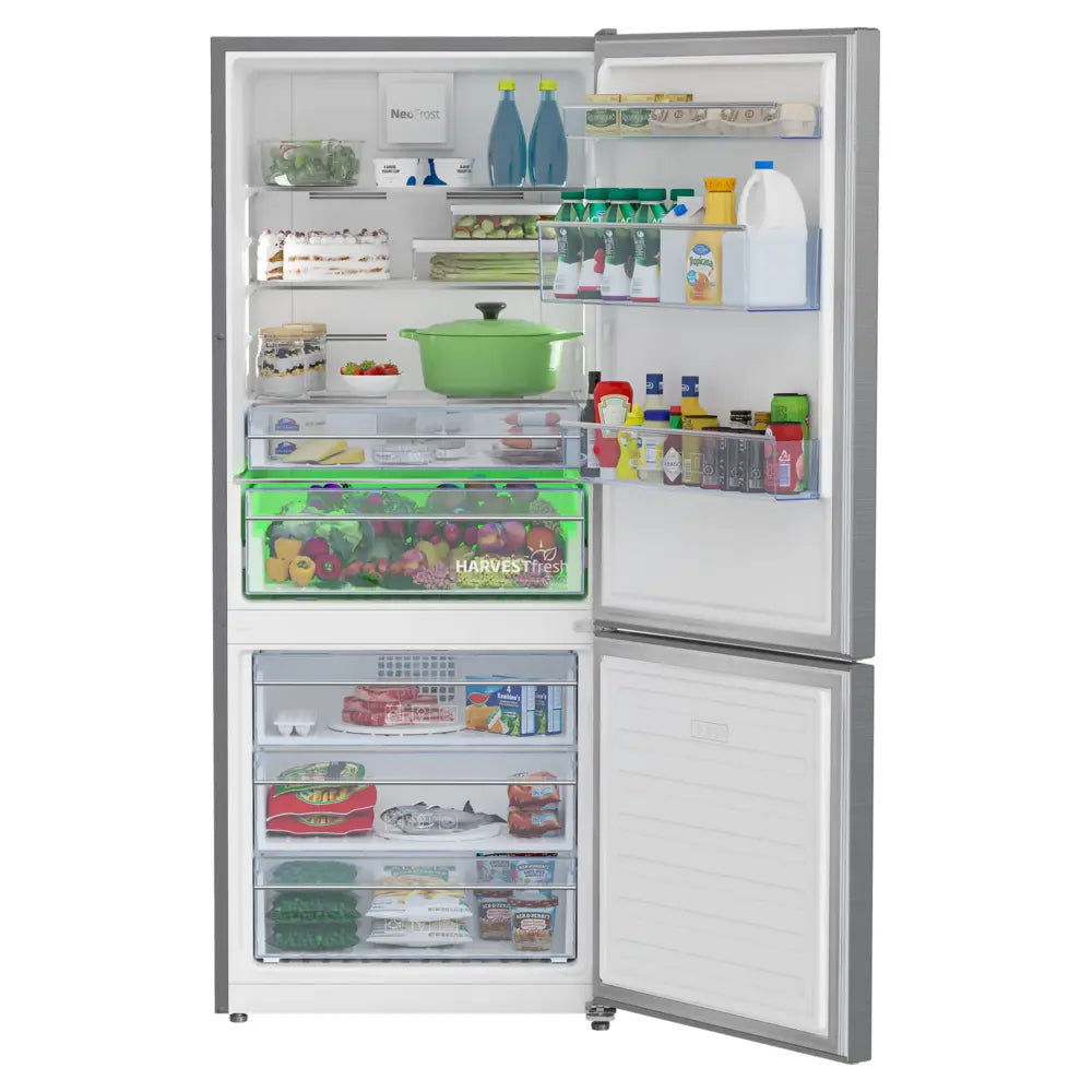 Beko 28" Counter-Depth Bottom Freezer Refrigerator with 14 cu. ft. Capacity, NeoFrost Dual Cooling Technology, HarvestFresh in Fingerprint-free Stainless Steel