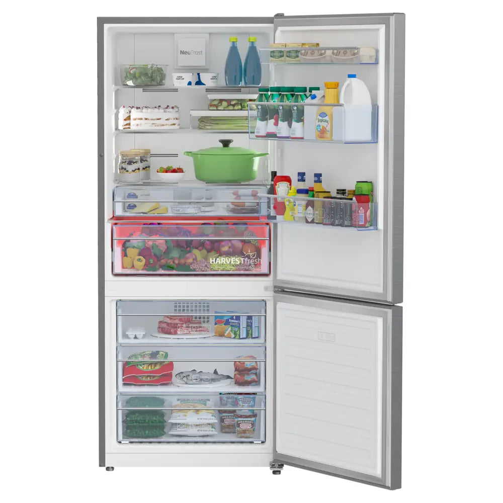 Beko 28" Counter-Depth Bottom Freezer Refrigerator with 14 cu. ft. Capacity, NeoFrost Dual Cooling Technology, HarvestFresh in Fingerprint-free Stainless Steel