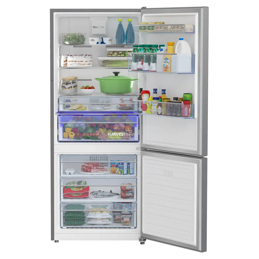 Beko 28" Counter-Depth Bottom Freezer Refrigerator with 14 cu. ft. Capacity, NeoFrost Dual Cooling Technology, HarvestFresh in Fingerprint-free Stainless Steel