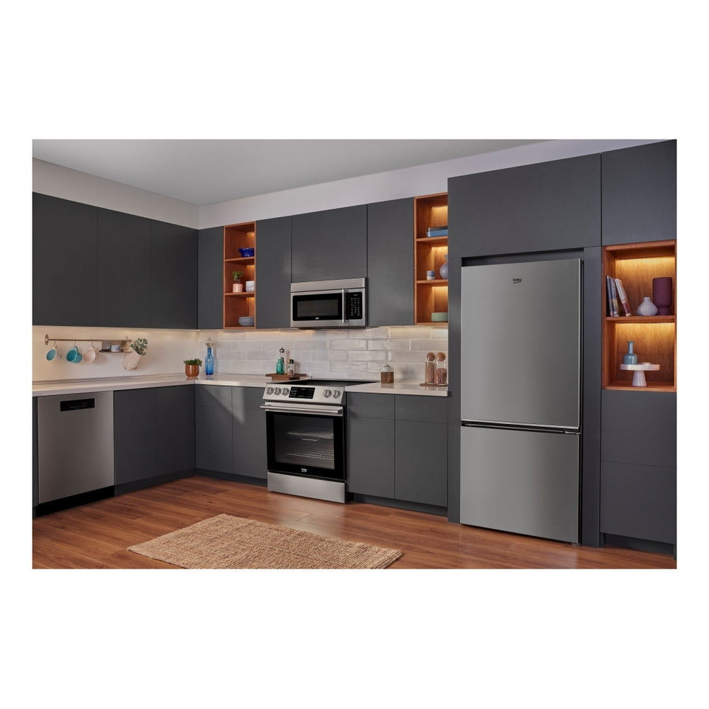 Beko 30" Counter-Depth Bottom Freezer Refrigerator with 16.07 cu. ft. Capacity, HarvestFresh, AeroFlow, Ice Maker in Stainless Steel