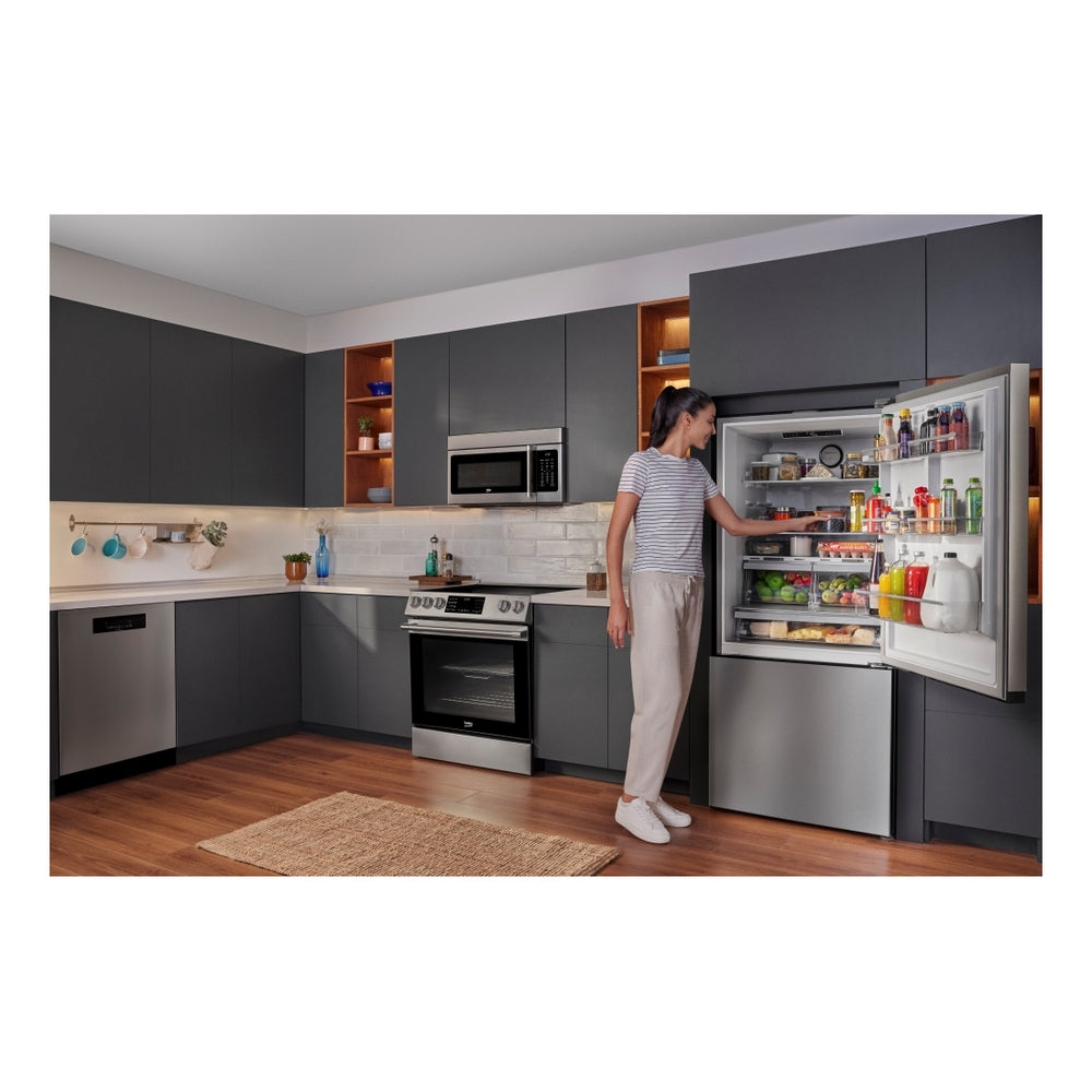 Beko 30" Counter-Depth Bottom Freezer Refrigerator with 16.07 cu. ft. Capacity, HarvestFresh, AeroFlow, Ice Maker in Stainless Steel