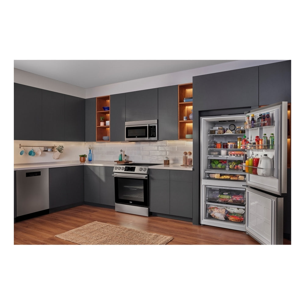 Beko 30" Counter-Depth Bottom Freezer Refrigerator with 16.07 cu. ft. Capacity, HarvestFresh, AeroFlow, Ice Maker in Stainless Steel