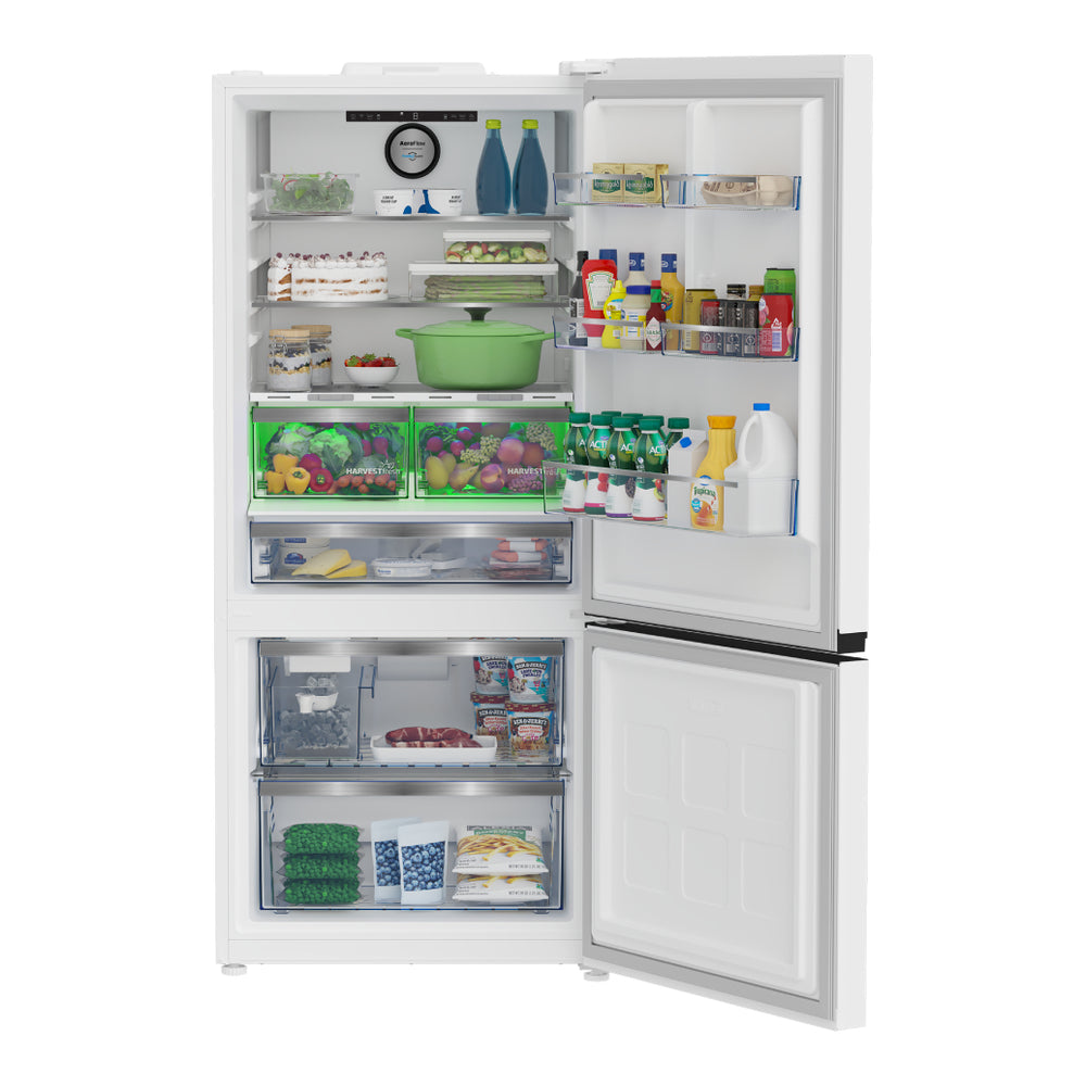 Beko 30" Counter-Depth Bottom Freezer Refrigerator with 16.07 cu. ft. Capacity, HarvestFresh, AeroFlow, Ice Maker in White