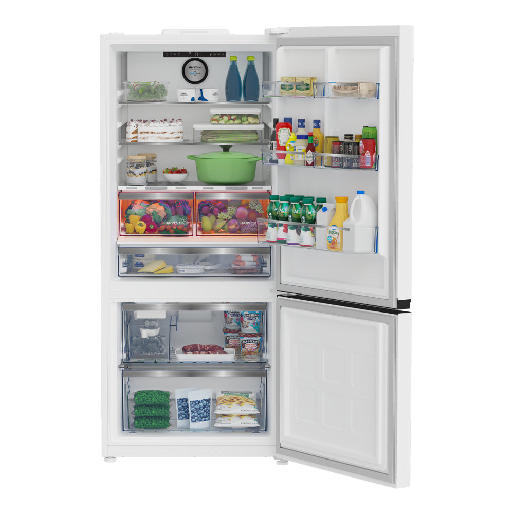 Beko 30" Counter-Depth Bottom Freezer Refrigerator with 16.07 cu. ft. Capacity, HarvestFresh, AeroFlow, Ice Maker in White
