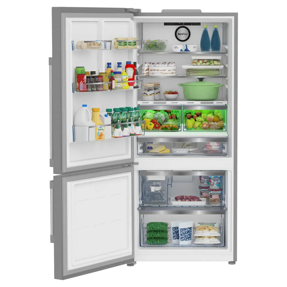 Beko 30" Counter-Depth Bottom Freezer Refrigerator with 16.07 cu. ft. Capacity, HarvestFresh, AeroFlow, Ice Maker in White