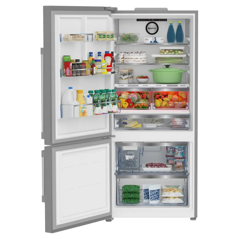 Beko 30" Counter-Depth Bottom Freezer Refrigerator with 16.07 cu. ft. Capacity, HarvestFresh, AeroFlow, Ice Maker in White