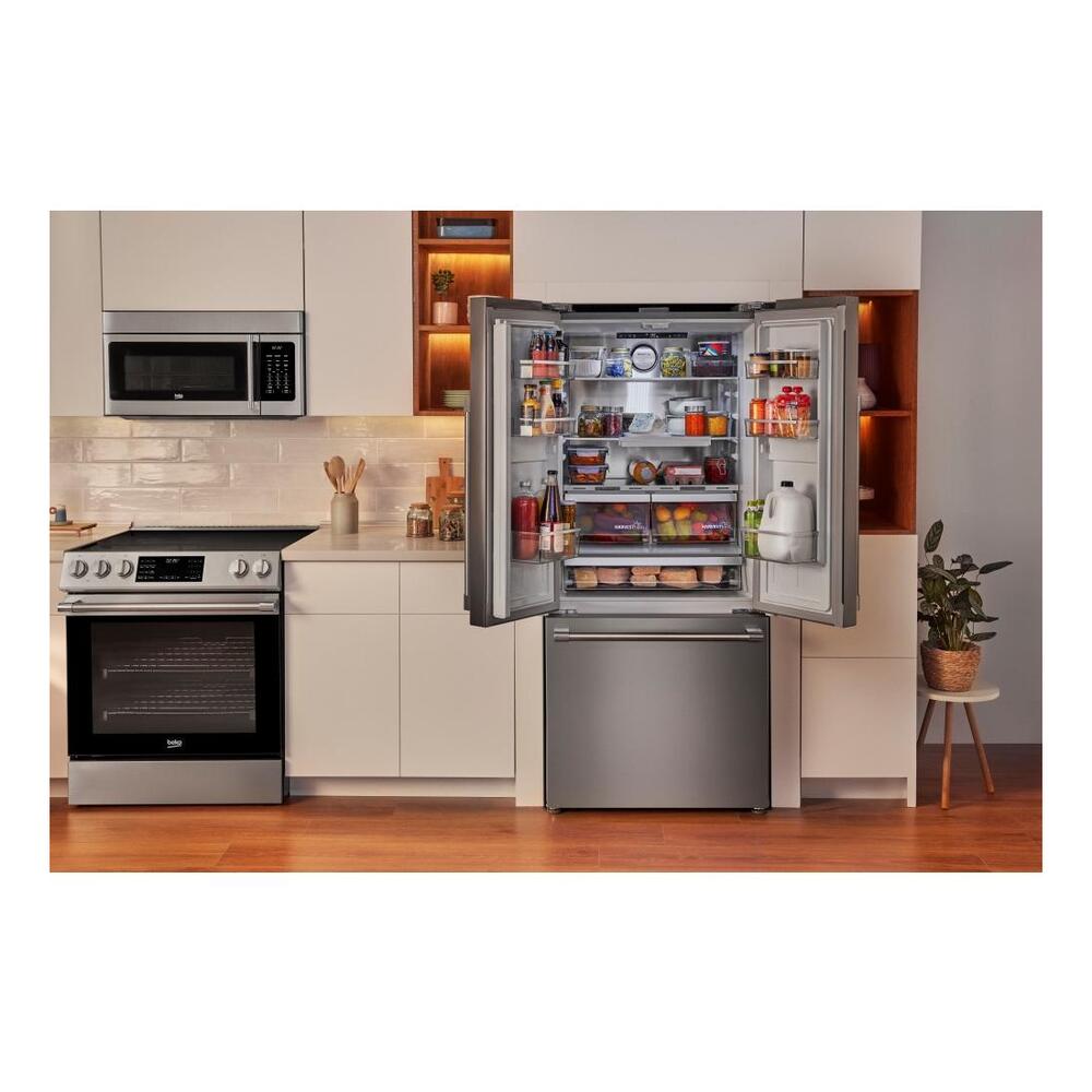 Beko 30" Counter-Depth French Door Refrigerator with 16.09 cu. ft. Capacity, HarvestFresh, AeroFlow, FreshGuard in Fingerprint-Free Stainless Steel