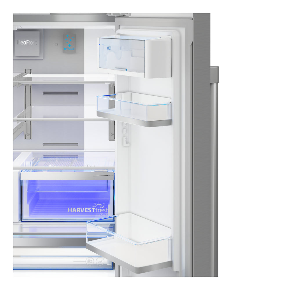 Beko 36" Counter-Depth French Door Refrigerator with 20.5 cu. ft. Capacity, HarvestFresh, IonGuard, Automatic Ice Maker, in Stainless Steel