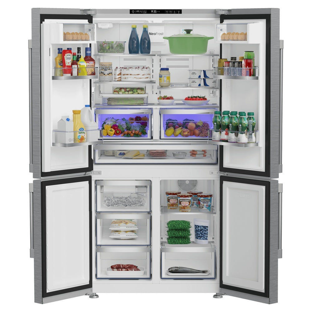 Beko 36" Counter Depth 4 Door French Door Refrigerator with 20.85 cu. ft. Capacity, Internal Water Dispenser, Ice Maker, Energy Star, in Stainless Steel