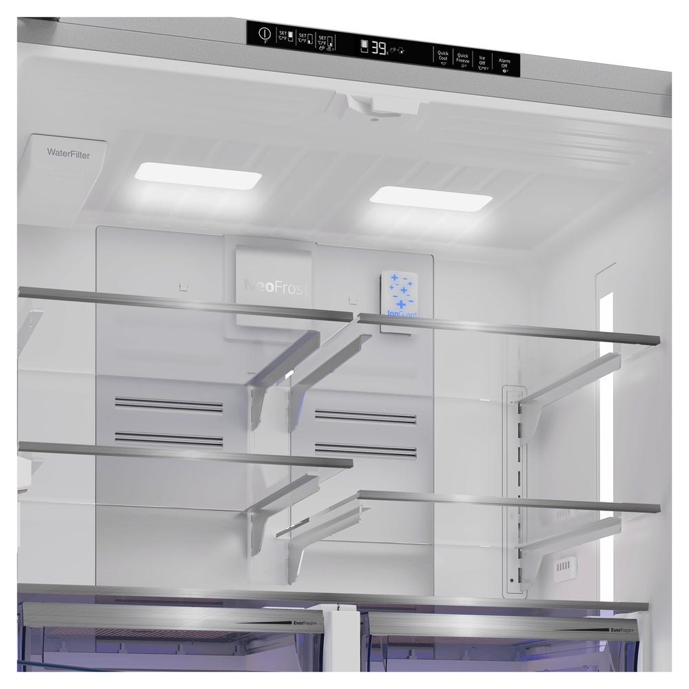 Beko 36" Counter Depth 4 Door French Door Refrigerator with 20.85 cu. ft. Capacity, Internal Water Dispenser, Ice Maker, Energy Star, in Stainless Steel