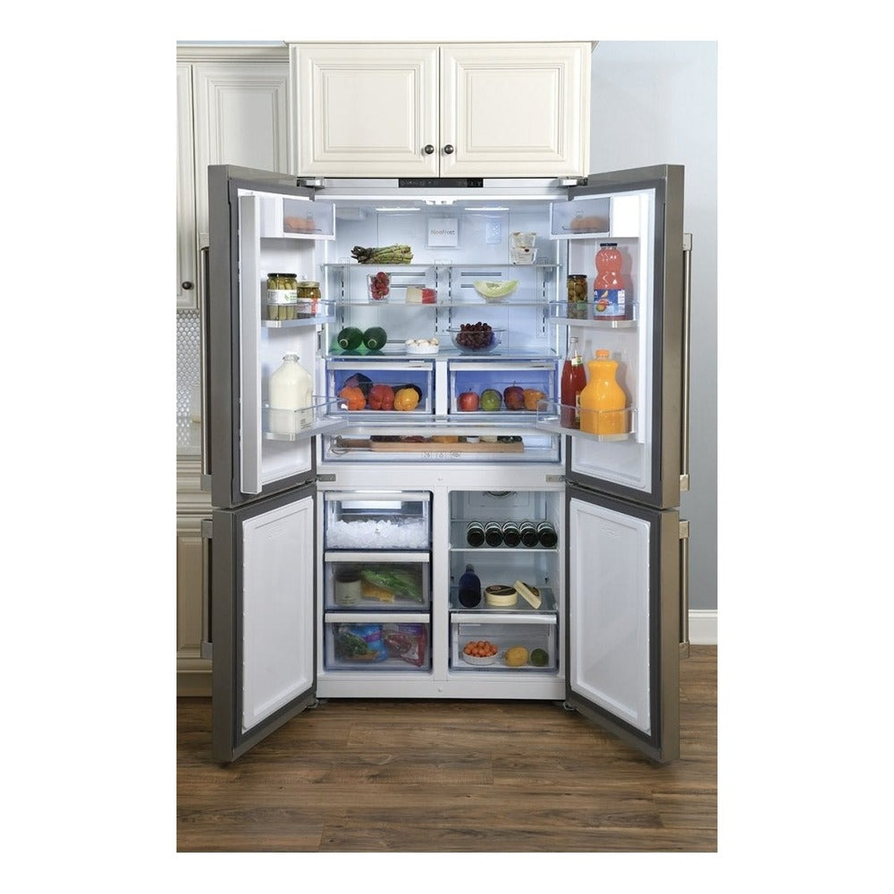 Beko 36" Counter Depth 4 Door French Door Refrigerator with 20.85 cu. ft. Capacity, Internal Water Dispenser, Ice Maker, Energy Star, in Stainless Steel