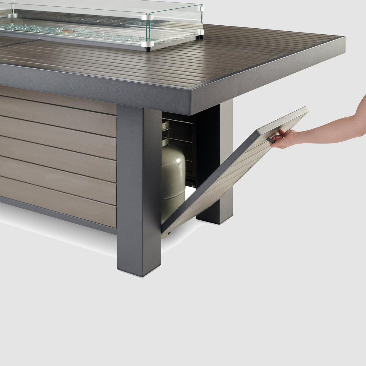 The Outdoor Greatroom Kenwood and Brooks Linear Dining Height Gas Fire Pit Table - KW-1242-K