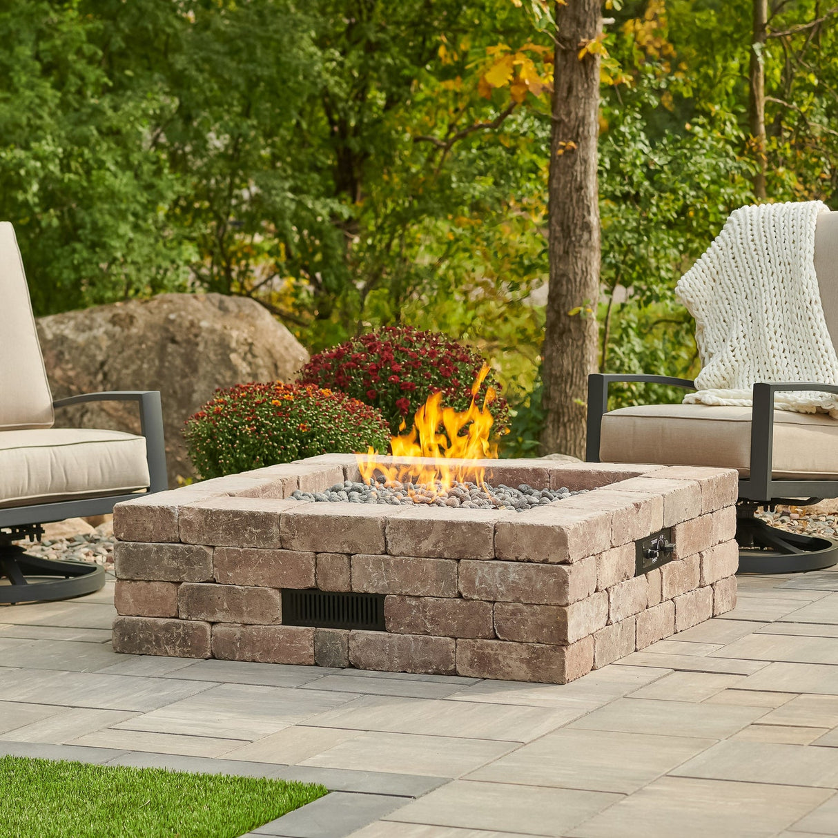 The Outdoor Greatroom Bronson Block Square Gas Fire Pit Kit - BRON5151-K