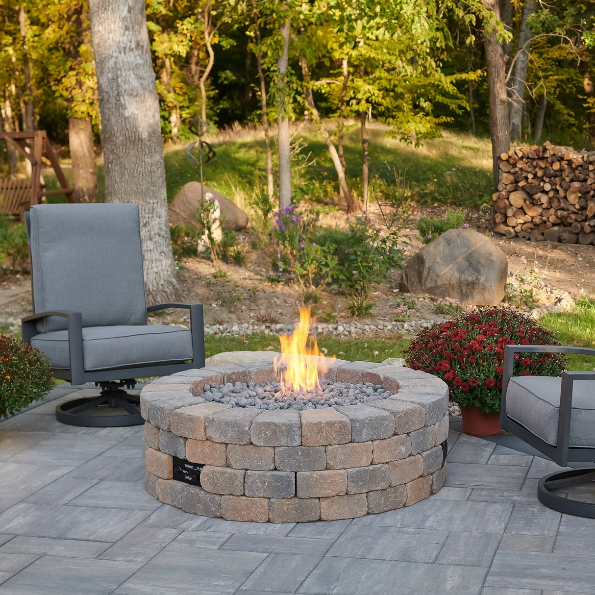 The Outdoor Greatroom Bronson Block Round Gas Fire Pit Kit - BRON52-K