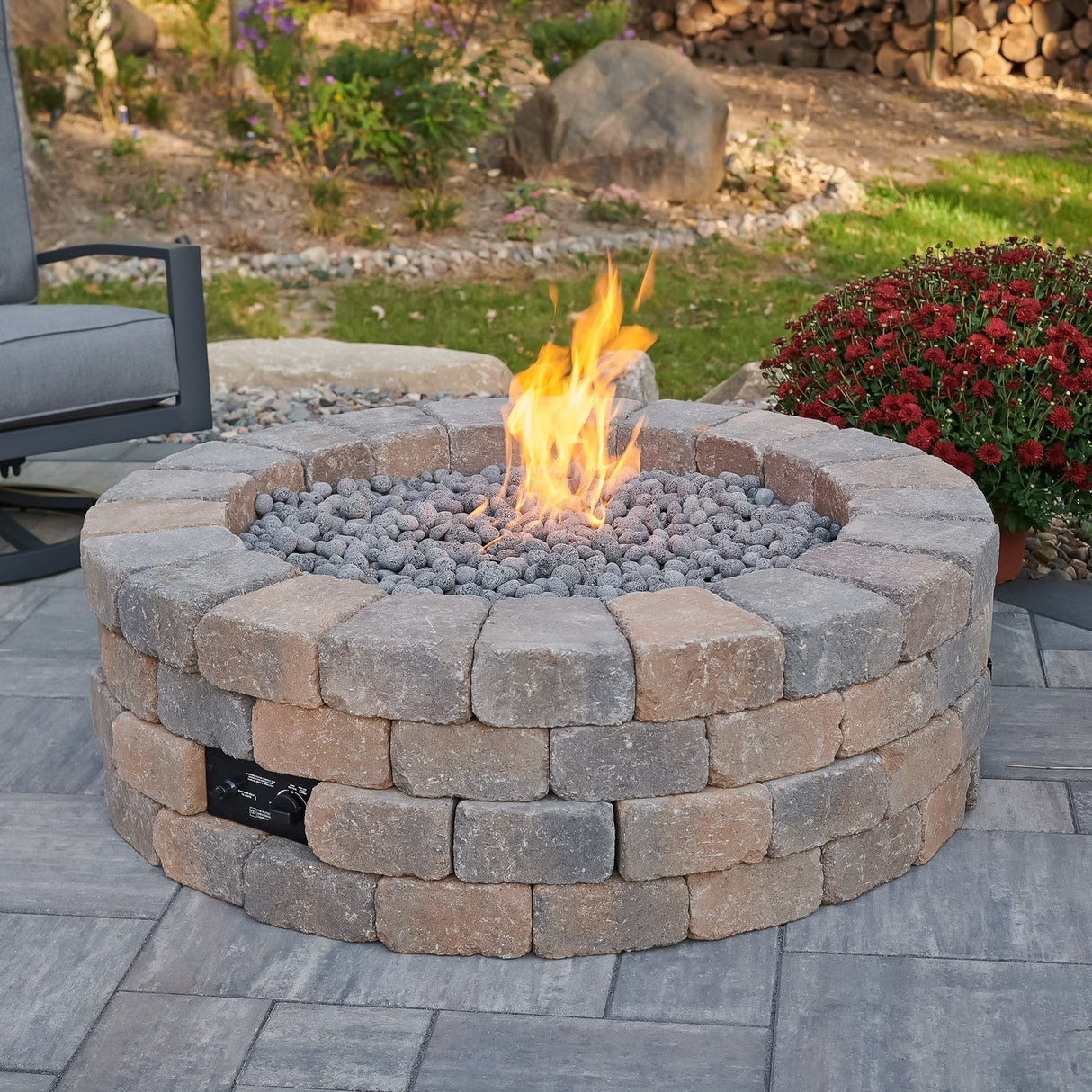 The Outdoor Greatroom Bronson Block Round Gas Fire Pit Kit - BRON52-K