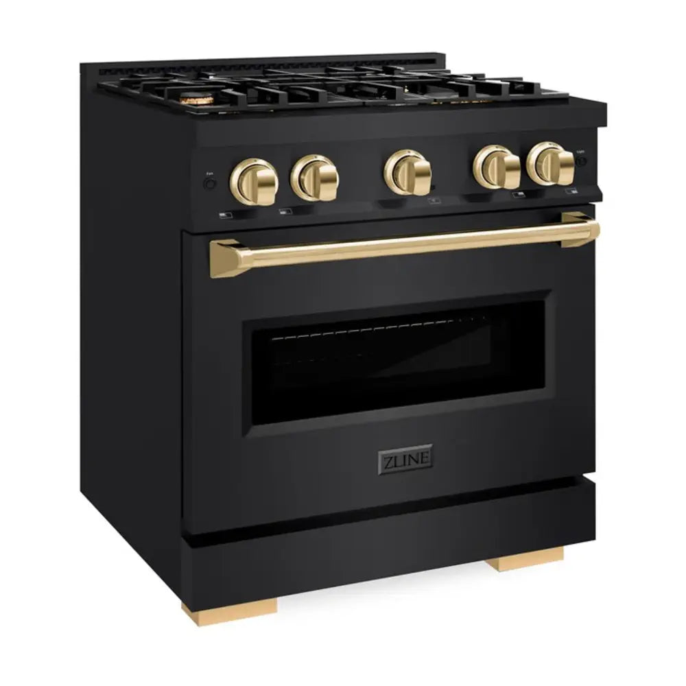 ZLINE 30" Autograph Edition Classic Series Dual Fuel Range with 4 Burners, 4.2 cu. ft. Oven Capacity, Convection Cooking and Auto-Reignition in Black Stainless Steel