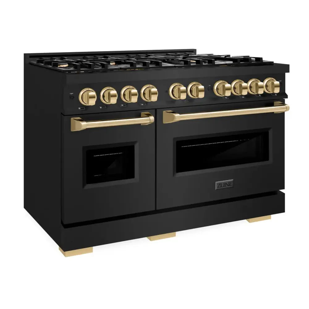 ZLINE 48" Autograph Edition Classic Series Dual Fuel Range with 8 Burners, 6.7 cu. ft. Total Oven Capacity, Convection Cooking and Auto-Reignition in Black Stainless Steel
