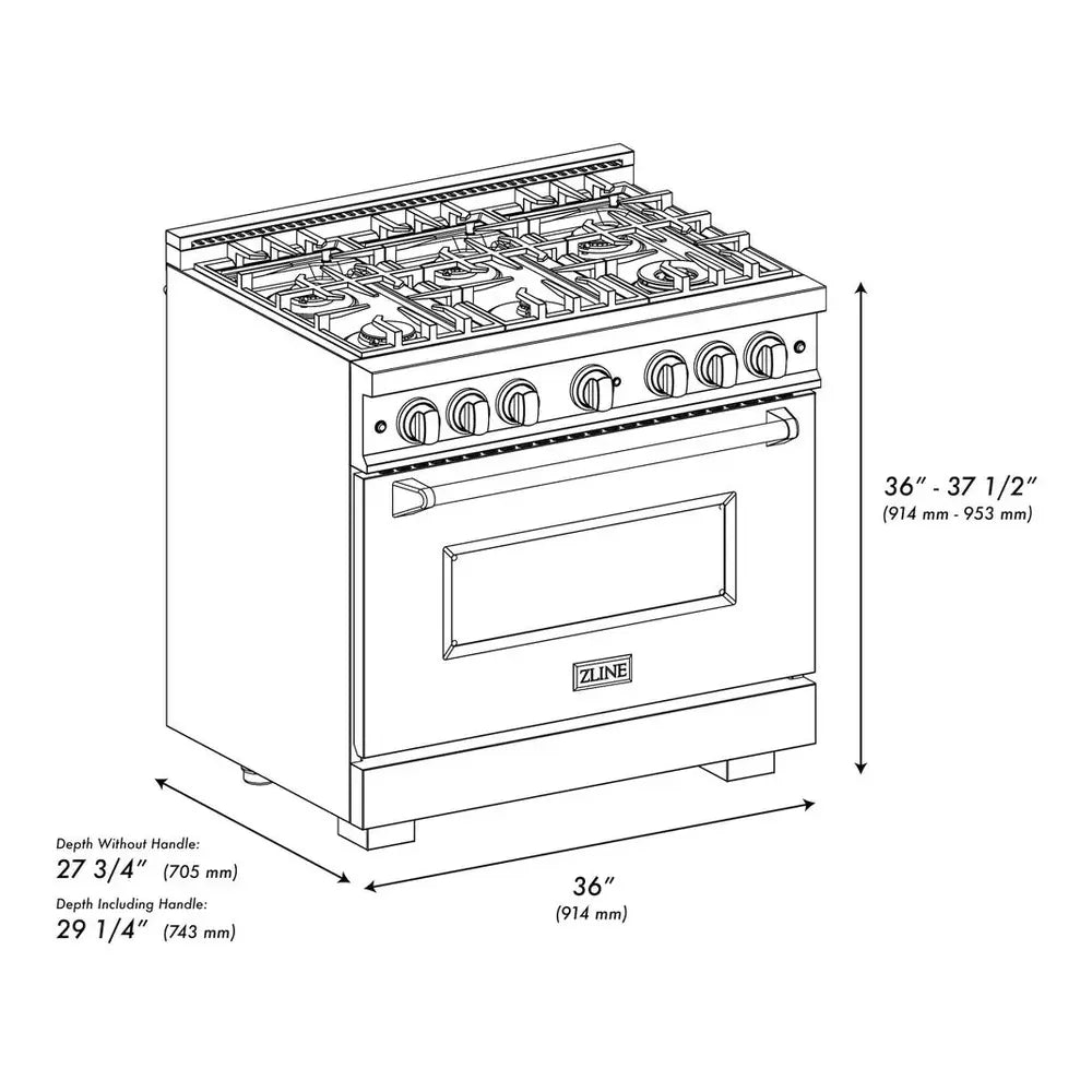 ZLINE 36" Classic Series Dual Fuel Range with 6 Burners, 5.2 cu. ft. Oven Capacity, Convection Cooking and Auto-Reignition