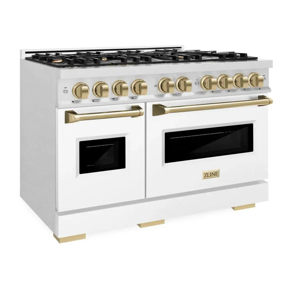 ZLINE 48" Autograph Edition Classic Series Dual Fuel Range with 8 Burners, 6.7 cu. ft. Total Oven Capacity, Convection Cooking and Auto-Reignition in White Matte