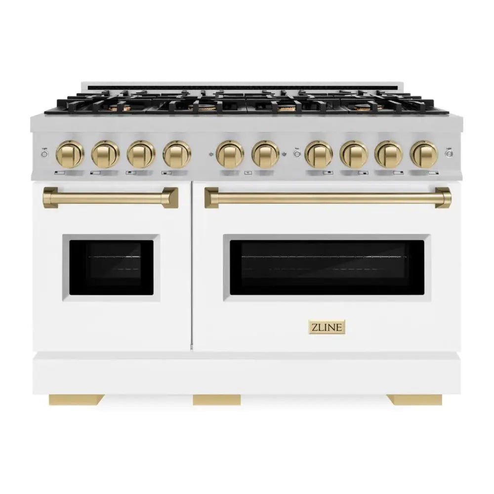 ZLINE 48" Autograph Edition Classic Series Dual Fuel Range with 8 Burners, 6.7 cu. ft. Total Oven Capacity, Convection Cooking and Auto-Reignition in White Matte
