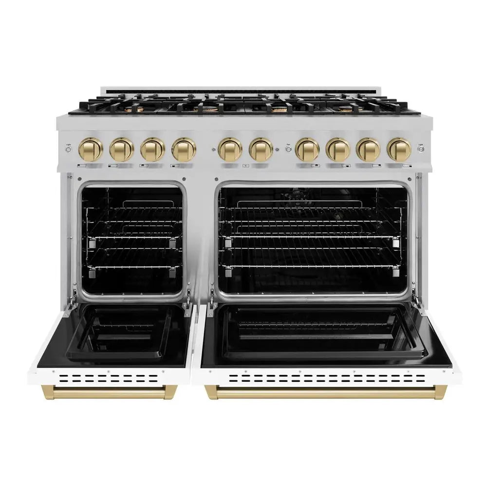 ZLINE 48" Autograph Edition Classic Series Dual Fuel Range with 8 Burners, 6.7 cu. ft. Total Oven Capacity, Convection Cooking and Auto-Reignition in White Matte