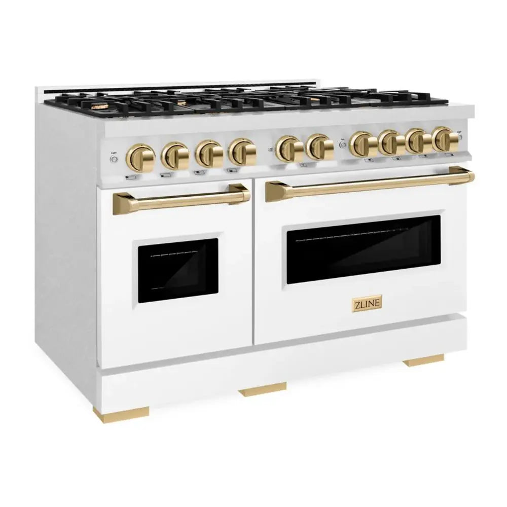 ZLINE 48" Autograph Edition Classic Series Dual Fuel Range with 8 Burners, 6.7 cu. ft. Total Oven Capacity, Convection Cooking and Auto-Reignition in White Matte
