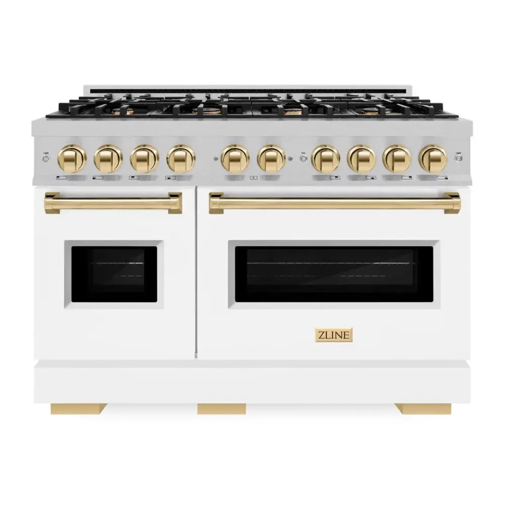 ZLINE 48" Autograph Edition Classic Series Dual Fuel Range with 8 Burners, 6.7 cu. ft. Total Oven Capacity, Convection Cooking and Auto-Reignition in White Matte